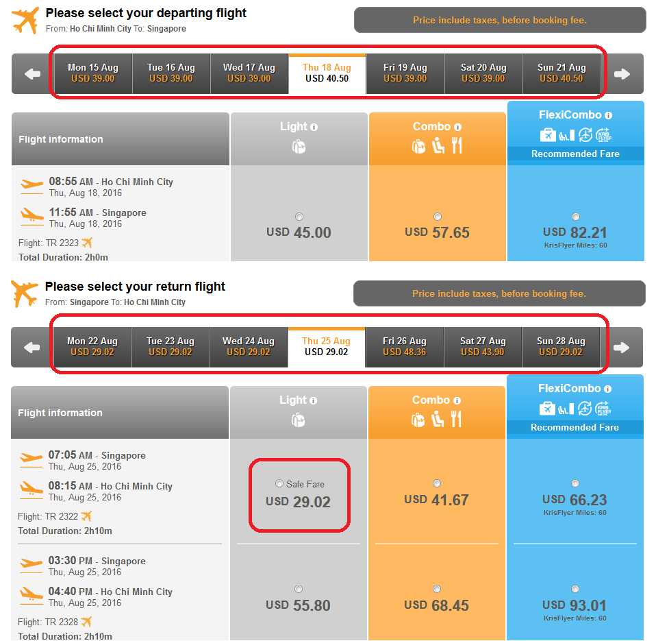 Giá vé máy bay đi singapore TIger Air