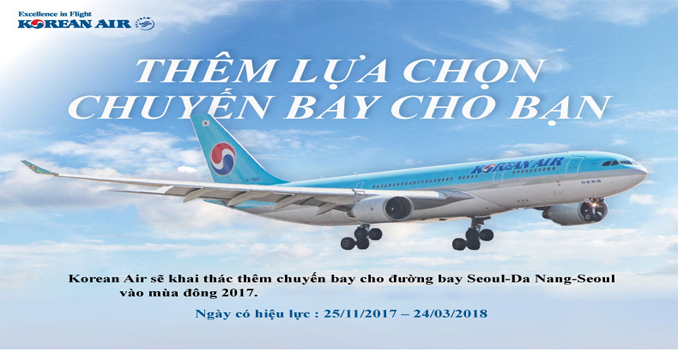 Korean Air mở thêm chuyến bay Đà Nẵng đi Seoul