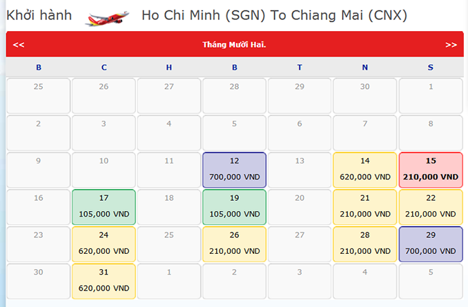 Bảng giá vé HCM đi Chiang Mai tháng 12