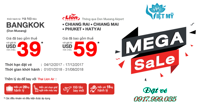 Thai Lion Air khuyến mãi Mega Sale đi Bangkok