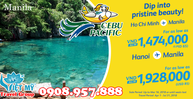 Cebu Pacific khuyến mãi đi Manila Philippines chỉ từ 65 USD