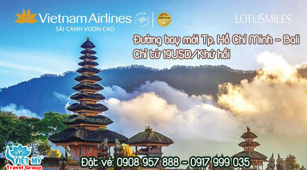 Vietnam Airlines ưu đãi đường bay mới TPHCM - Bali chỉ từ 69 USD/khứ hồi
