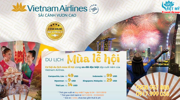 Vietnam Airlines khuyến mãi du lịch mùa lễ hội giá khứ hồi từ 9 USD