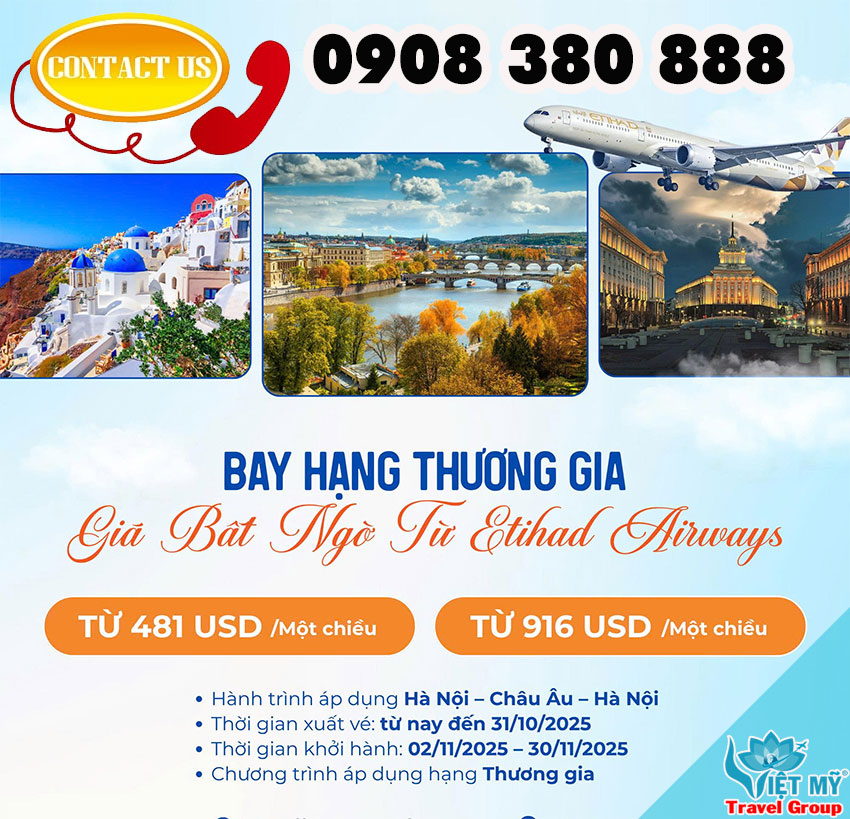 Bay hạng Thương Gia Etihad Airways - Ưu đãi Hà Nội đi Châu Âu