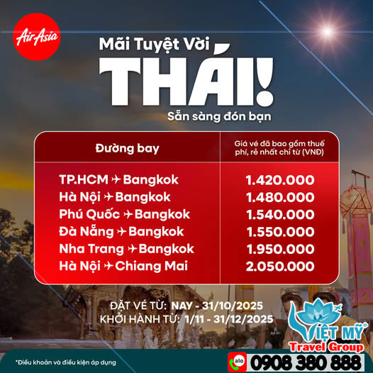 Thái Lan mùa lễ hội – Bay AirAsia nhận ưu đãi cực chất từ Đại lý Việt Mỹ