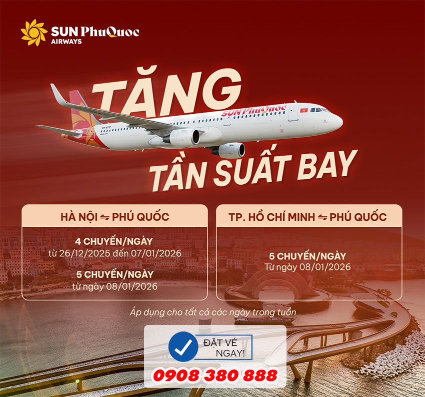 Tăng tốc đến Phú Quốc từ hãng Sun PhuQuoc Airways