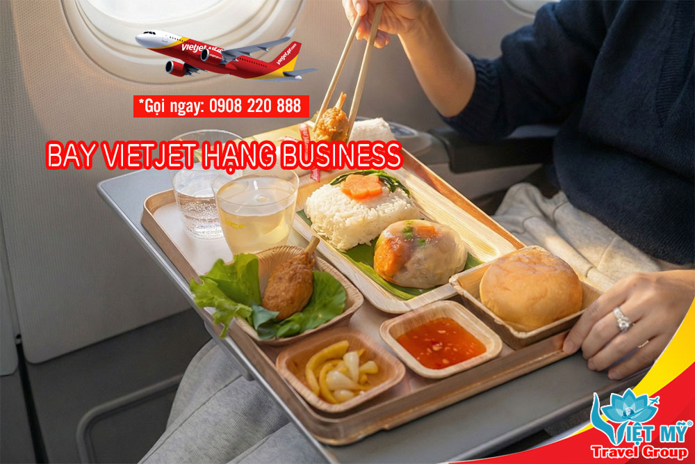 Bay Vietjet hạng Business với thực đơn Tết Bính Ngọ 2026