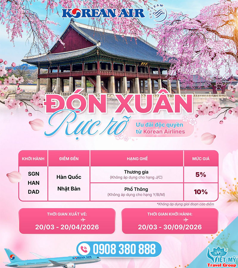 Korean Air giảm 10% giá vé đi Hàn Quốc, Nhật Bản 