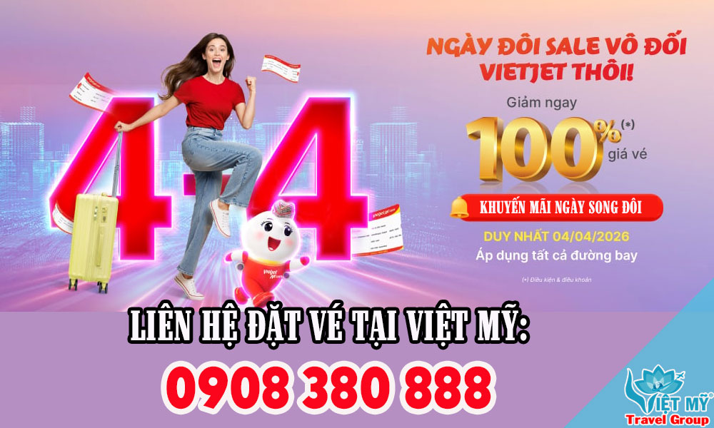 Ngày đôi 4.4 Vietjet Air sale lớn - Cơ hội săn vé 0 đồng