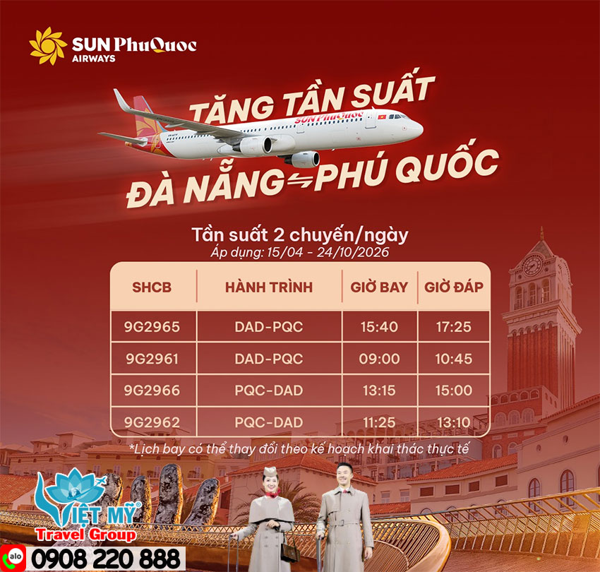 Sun PhuQuoc Airways tăng chuyến Đà Nẵng - Phú Quốc lên 2 chuyến/ngày