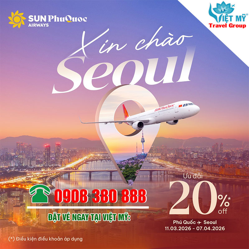 Ưu đãi 20% vé Phú Quốc - Seoul cùng Sun PhuQuoc Airways