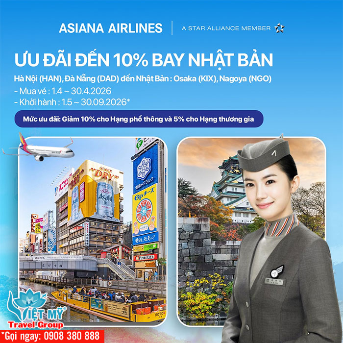 Asiana Airlines khuyến mãi tháng 4-2026: Bay Hàn, Nhật, Châu Âu giá tốt từ 301 USD