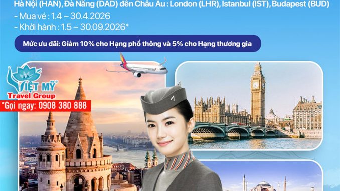 Asiana Airlines khuyến mãi tháng 4-2026: Bay Hàn, Nhật, Châu Âu giá tốt từ 301 USD