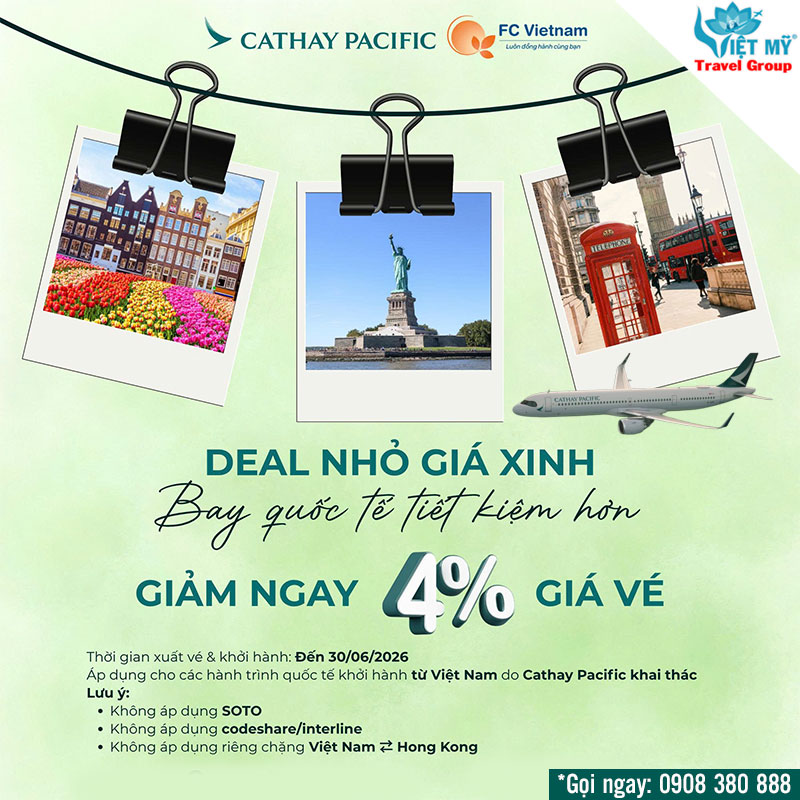 Cathay Pacific giảm 4% vé quốc tế khởi hành từ Việt Nam quý 2/2026