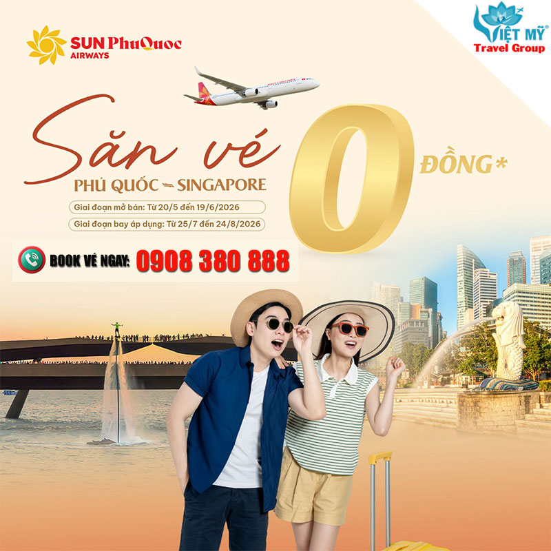 Vé Phú Quốc - Singapore từ 0 đồng cùng Sun PhuQuoc Airways mùa hè 2026