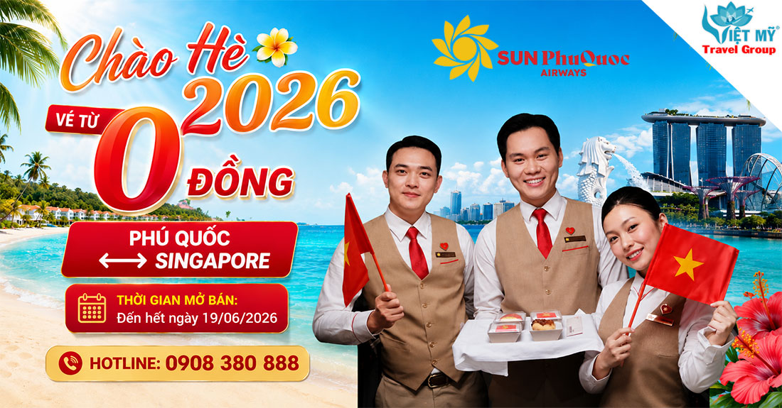 Vé Phú Quốc - Singapore từ 0 đồng cùng Sun PhuQuoc Airways mùa hè 2026