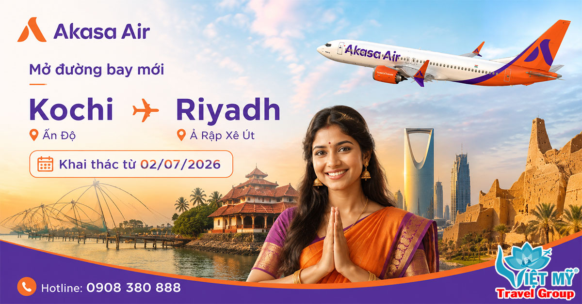 Akasa Air mở đường bay Kochi - Riyadh, khai thác từ 02/07/2026