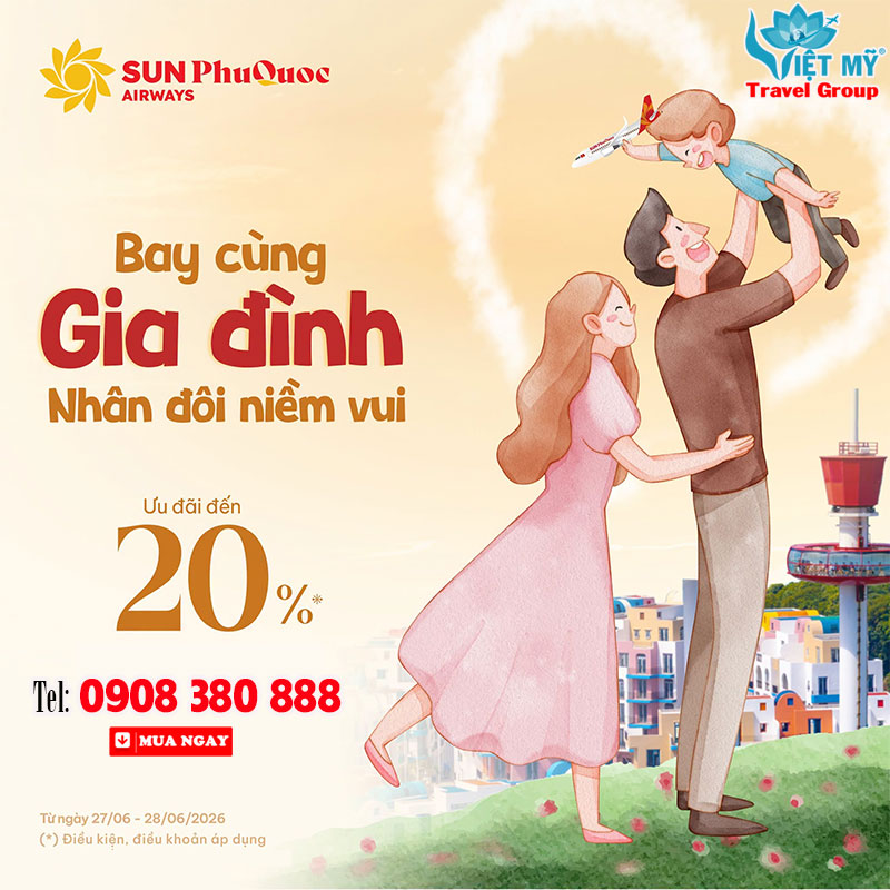 Sun PhuQuoc Airways giảm đến 20% vé trẻ em mùa hè 2026