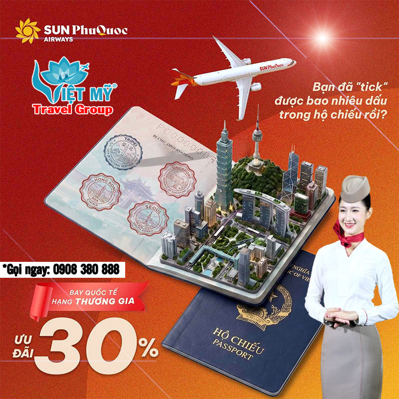 Sun PhuQuoc Airways giảm đến 30% giá vé hạng Thương gia chặng quốc tế