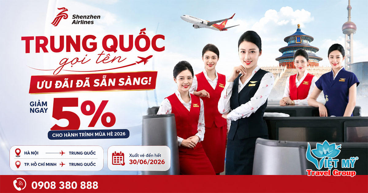 Shenzhen Airlines giảm 5% giá vé đi Trung Quốc 