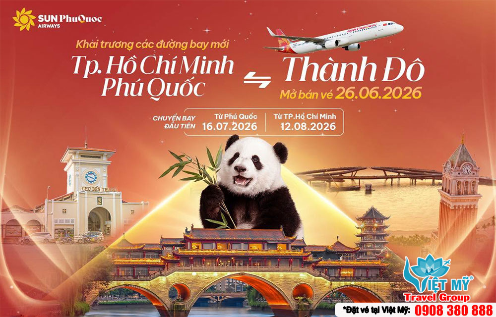 Sun PhuQuoc Airways mở bán đường bay mới đến Thành Đô