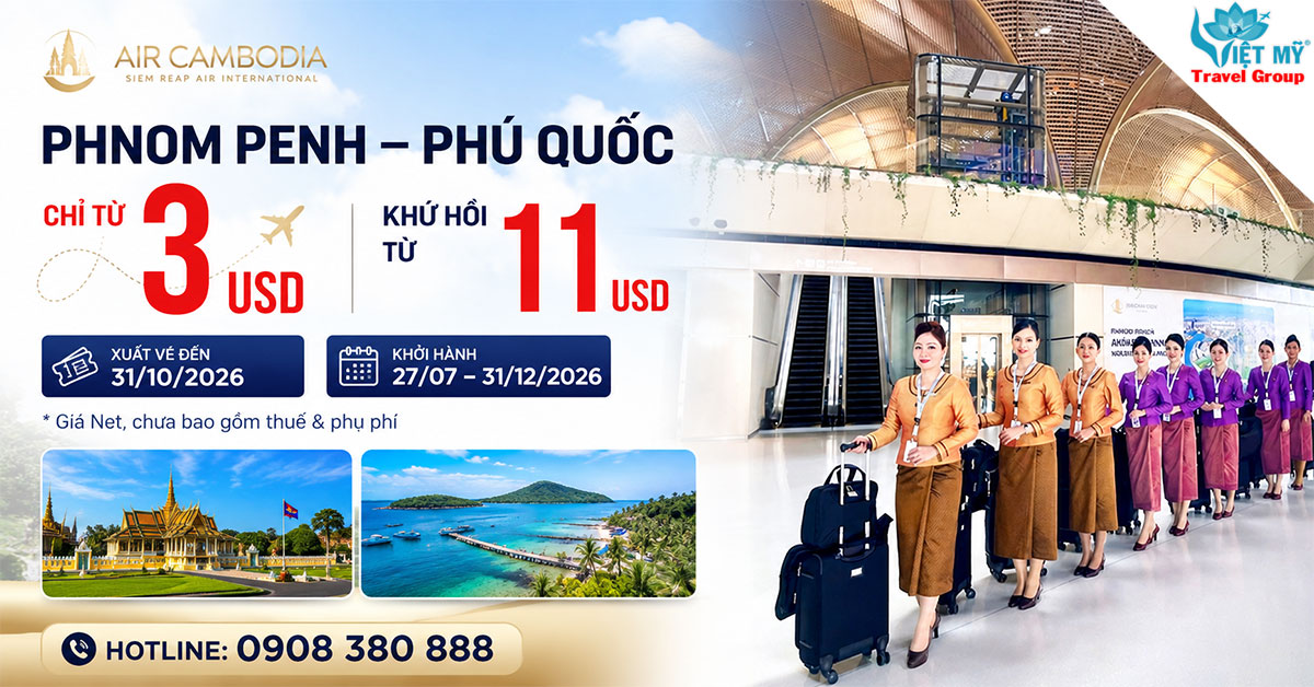 Air Cambodia ưu đãi vé Phnom Penh – Phú Quốc chỉ từ 3 USD