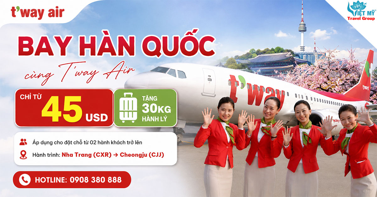 Bay Hàn Quốc cùng T'way Air chỉ từ 45 USD, tặng 30kg hành lý - Hành trình: Nha Trang (CXR) → Cheongju (CJJ) 