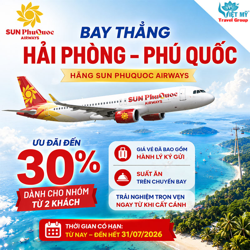 Bay thẳng Hải Phòng - Phú Quốc hãng Sun PhuQuoc Airways, ưu đãi đến 30%