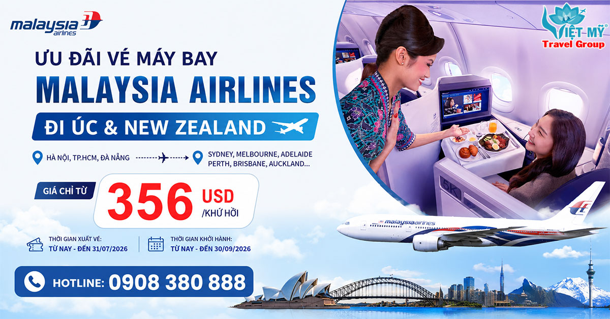 Hãng Malaysia Airlines ưu đãi vé đi Úc và New Zealand chỉ từ 356 USD/khứ hồi