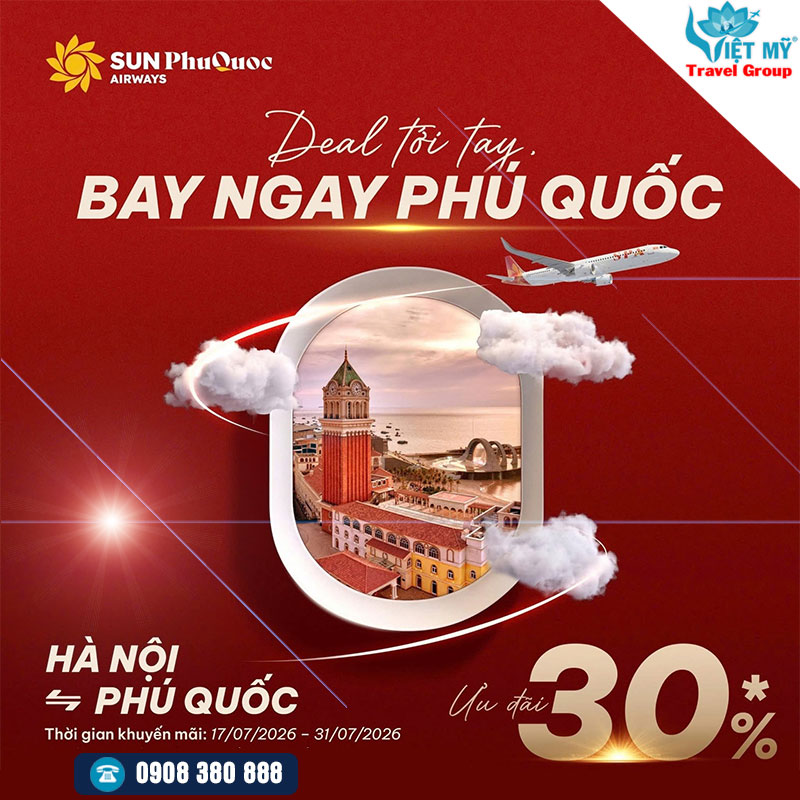 Săn vé Hà Nội đi Phú Quốc ưu đãi 30% cùng Sun PhuQuoc Airways