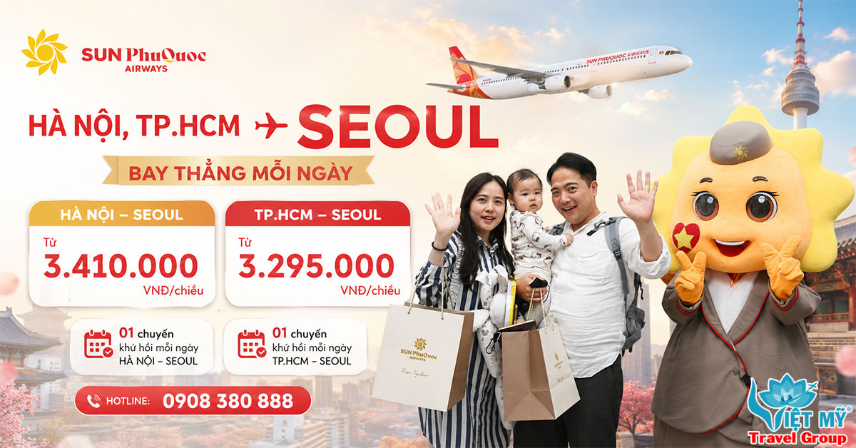 Sun PhuQuoc Airways mở bán đường bay thẳng đến Seoul Hàn Quốc từ 25/8/2026