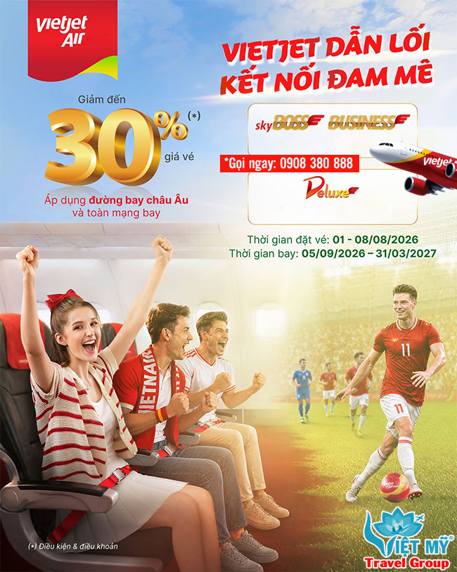 Ưu đãi Vietjet ngày đôi 8.8 - Giảm đến 30% vé SkyBoss & Business, Deluxe giảm 20% bay quốc tế