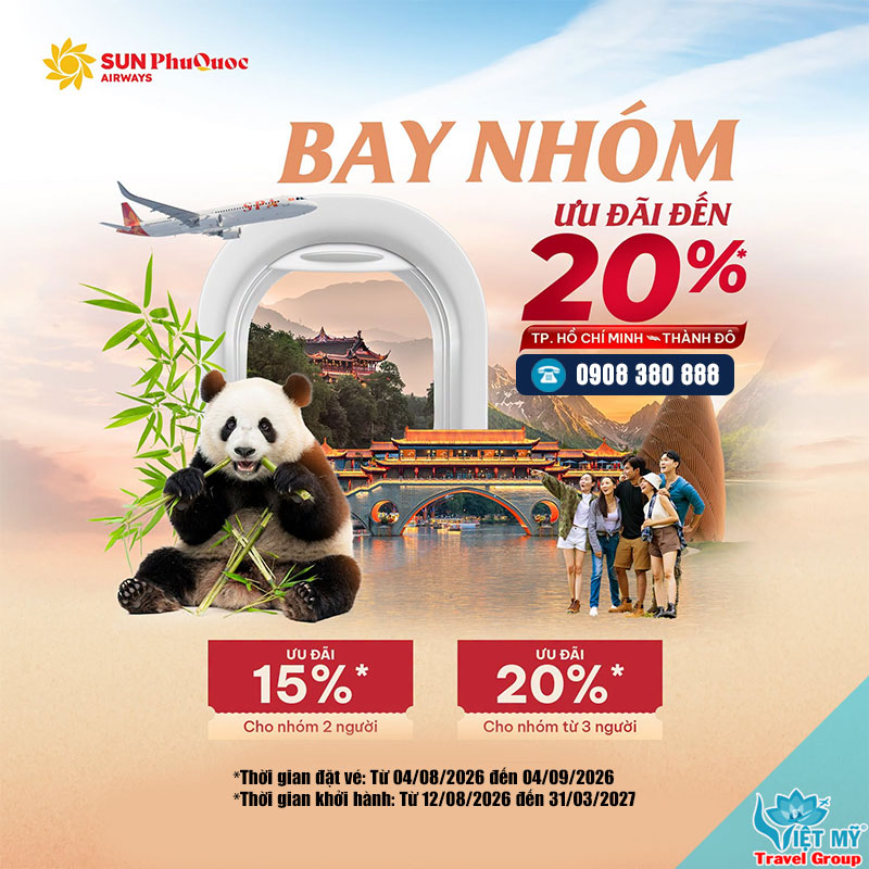Bay nhóm TpHCM - Thành Đô giảm đến 20% cùng Sun PhuQuoc Airways