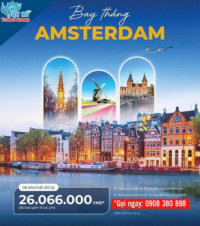Bay thẳng Hà Nội - Amsterdam cùng Vietnam Airlines, vé khứ hồi từ 26.066.000đ