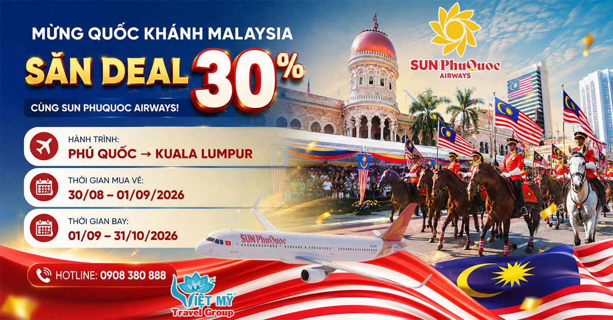 Mừng Quốc khánh Malaysia – Săn deal 30% Sun PhuQuoc Airways