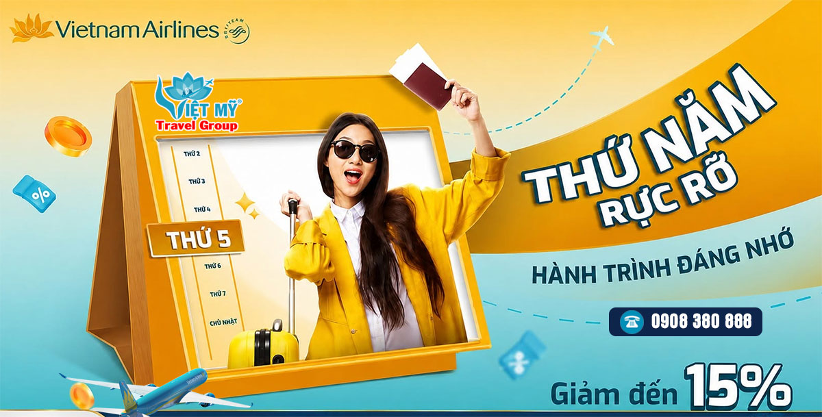 Thứ Năm rực rỡ - Giảm đến 15% vé Vietnam Airlines