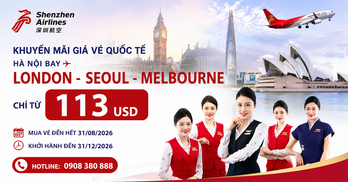 Từ Hà Nội bay London - Seoul - Melbourne chỉ từ 113 USD