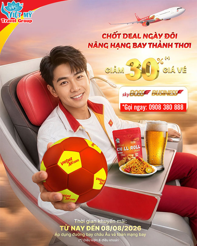 Vietjet giảm 30% vé Business & SkyBoss toàn mạng bay quốc tế