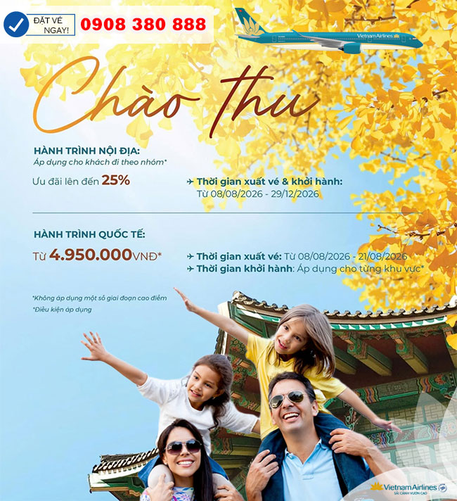 Vietnam Airlines mở ưu đãi Chào Thu - Săn vé ưu đãi đến 25%