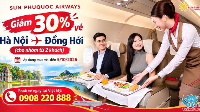 Hãng Sun PhuQuoc Airways giảm 30% vé Hà Nội - Đồng Hới