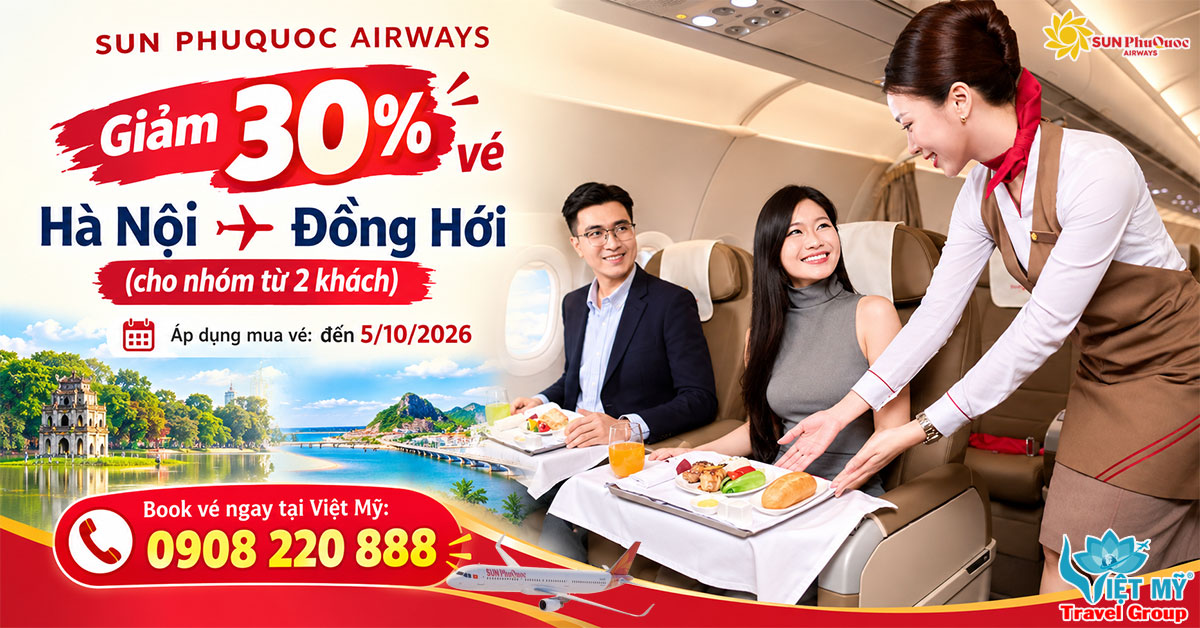 Hãng Sun PhuQuoc Airways giảm 30% vé Hà Nội - Đồng Hới