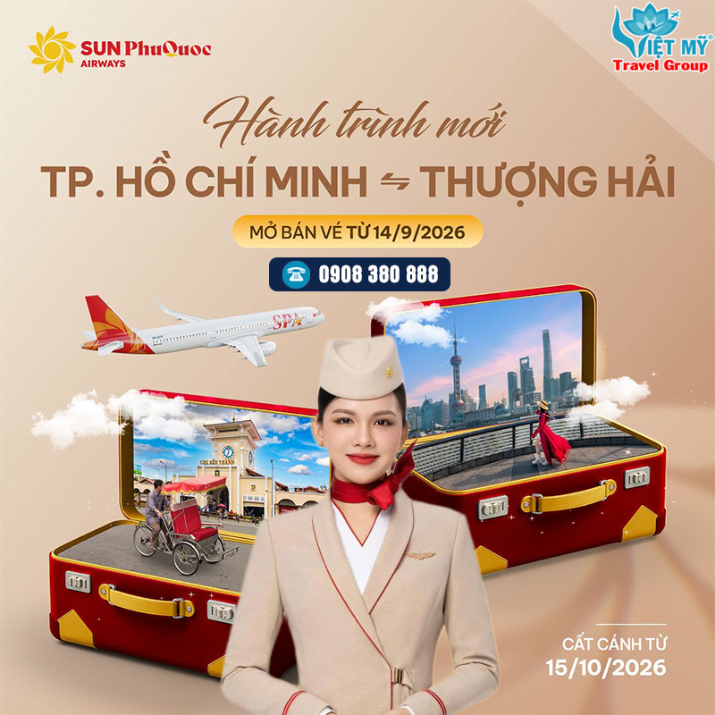 Sun PhuQuoc Airways mở đường bay TpHCM - Thượng Hải từ 15/10/2026