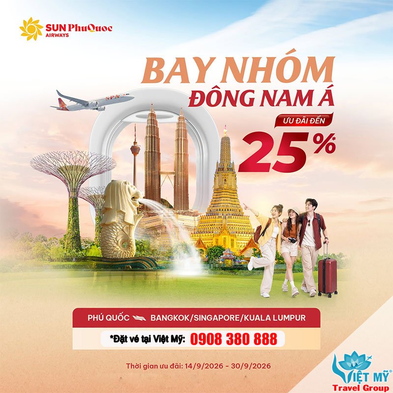 Sun PhuQuoc Airways ưu đãi 25% vé bay nhóm - đến Đông Nam Á