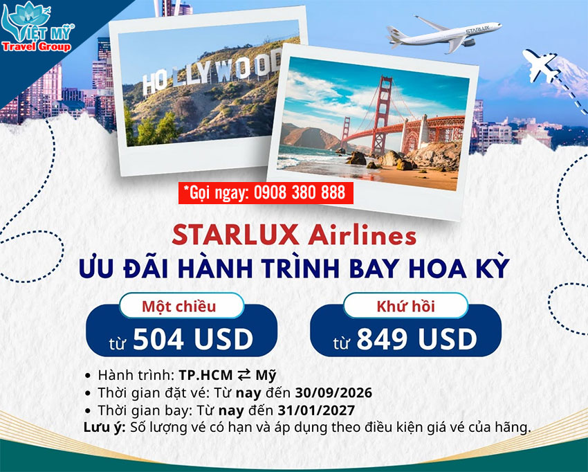 Vé STARLUX Airlines đi Hoa Kỳ từ 512 USD/khách