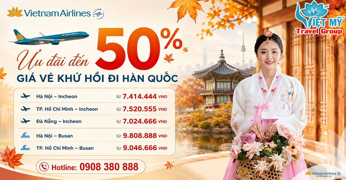 Vé Vietnam Airlines đi Hàn Quốc ưu đãi đến 50%