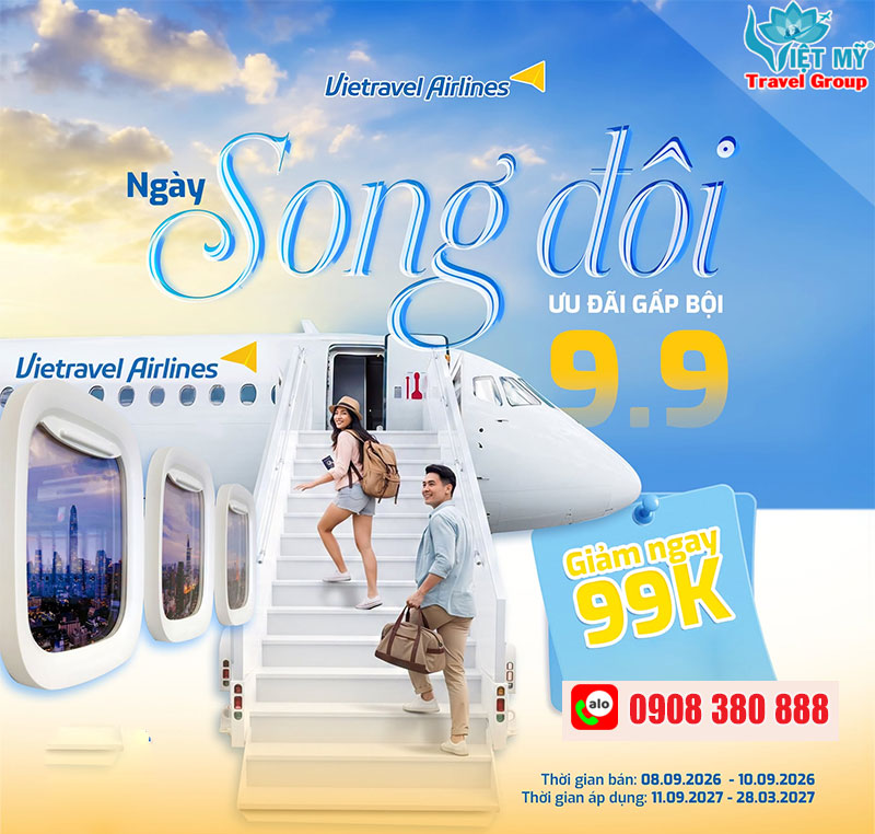 Vietravel Airlines sale 9/9 - Giảm ngay 99K trên giá vé cơ bản