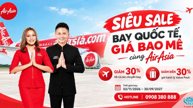 AirAsia ưu đãi vé máy bay và hành lý đến 30%