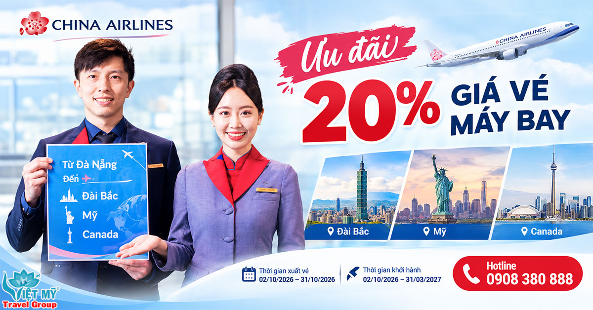 China Airlines ưu đãi 20% từ Đà Nẵng đến Mỹ và Canada