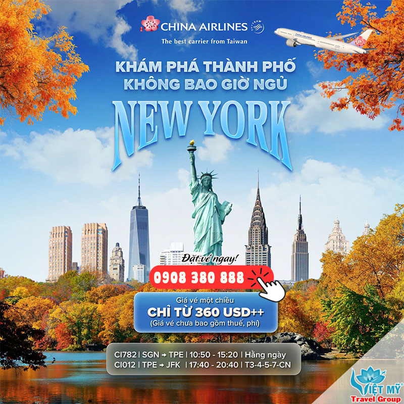 Săn vé China Airlines đi New York từ 360 USD++