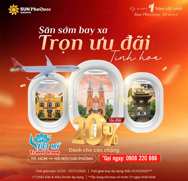 Sun PhuQuoc Airways giảm 20% giá vé khi đặt trước 21 ngày